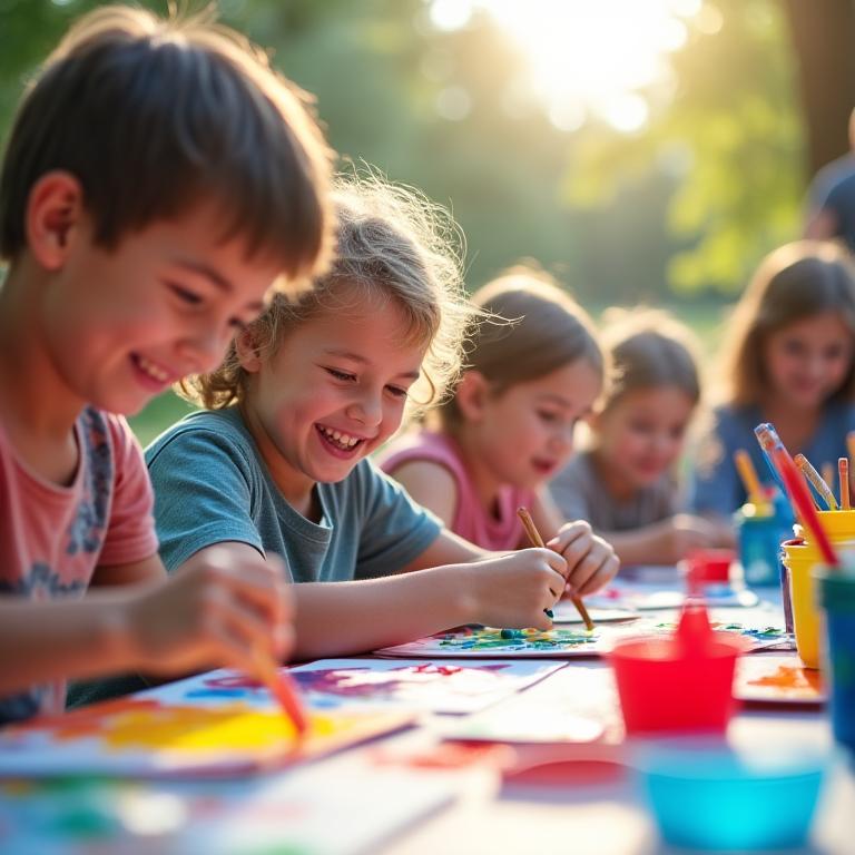 Niños disfrutando actividades creativas en campamentos de arte de CieloArte Studio
