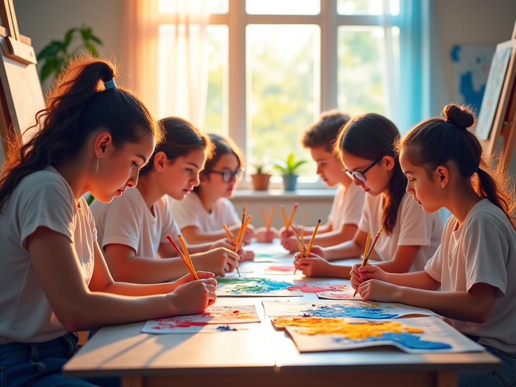 Estudiantes de arte creando obras en CieloArte Studio Medellín